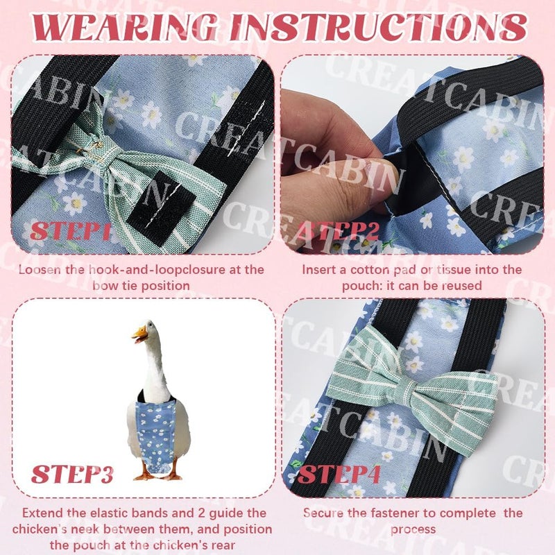 CREATCABIN 3Pcs 3 Styles Pet Chicken Diapers Duckling Diapers Polyester Washable Waterproof Adjustable Reusable Duck Clothes Accessories with Bow Tie for Indoor Chickens Birds Supplies 12.2 x 5 Inch - Image 5